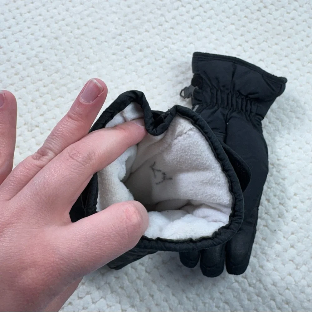 Kombi Women's Black Leather Fleece Lined Pull On Gloves Winter Snow Skiing Small
